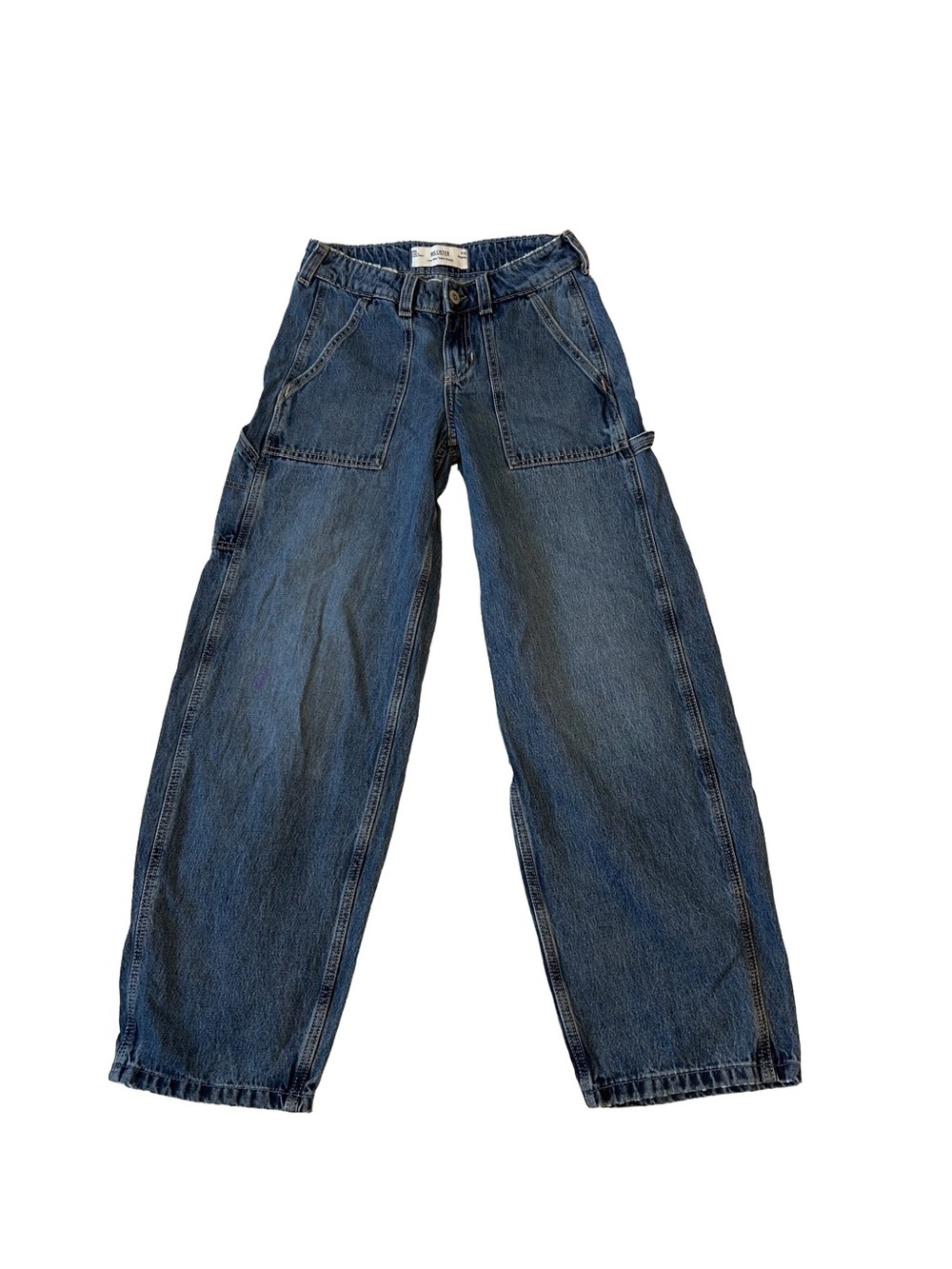 Hollister Low-Rise Taper Baggy Jeans in Medium Blue Denim 00R